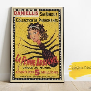 Spider Women Circus Sideshow Poster, French Poster Paris, Wall Art Print, Creepy Weird Poster Art, Wall Decor, Odd Unique Wall Poster,