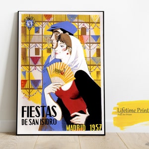 Madrid Spain, 1957 Festival Advertising Poster, Travel Poster, Madrid travel art, Spain Art, Madrid Wall Art, Madrid Spain, Fiesta De Toros