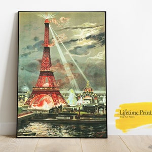 Eiffel Tower Light Up At Night 1889 By George Garen, Paris France, Wall Art Posters, Home Decor, Art Print Poster, Art Gift Print