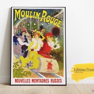 Moulin Rouge nuevo cartel publicitario francés de la montaña rusa, impresión de cartel vintage, cartel de película, regalo de San Valentín, pared vintage, arte de pared famoso