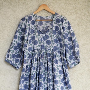 Soft Cotton Kyra Midi Dress Hand Block Printed Floral Bohemian Summer Dress for Women, String Closure