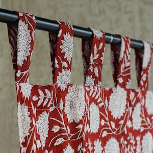 Floral Print Cotton Curtains Hand Block Printed Boho Farmhouse Window Drapes Set of 2 Panel