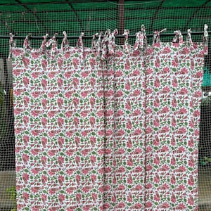 Boho Hand Block Cotton Curtains Set of 2 Panels, Floral Print Drapes, Farmhouse Window Treatments, Living Room Decor