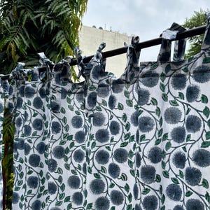 Boho Floral Cotton Curtains Hand Block Printed Farmhouse Window Drapes Set of 2 Panel