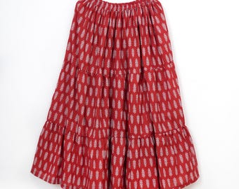 Hand Block Floral Print Cotton Wrap Skirt – Boho Elastic Waist Summer Wear