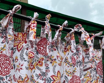 Katoenen handgeblokte boho-gordijnen – set van 2 panelen, gordijnen met bloemenprint, raamdecoratie boerderij, woonkamerdecoratie