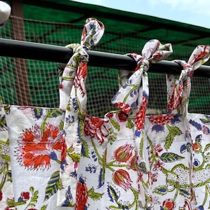 Floral Hand Block Printed Cotton Curtains Boho Farmhouse Decor Set of 2 Panel Drapes