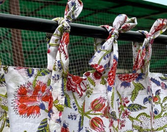 Handgebloemde katoenen gordijnen met blokprint Set van 2 boho-bloemenpanelen voor woonkamer en slaapkamer