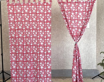 Katoenen handgeblokte boho-gordijnen – set van 2 panelen, gordijnen met bloemenprint, raamdecoratie boerderij, woonkamerdecoratie