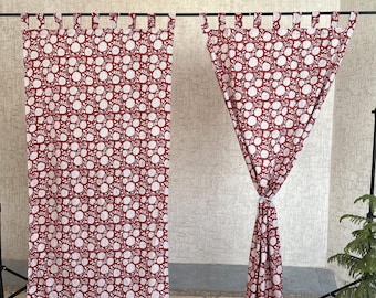 Boho katoenen handblok bedrukte gordijnen set van 2 panelen bloemen boerderij woonkamer slaapkamer gordijnen