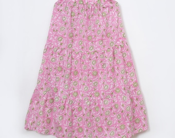 Handmade Floral Hand Block Printed Maxi Skirt Cotton Long Skirt for Women Boho Wear Elastic Waist Summer Flowy Skirt