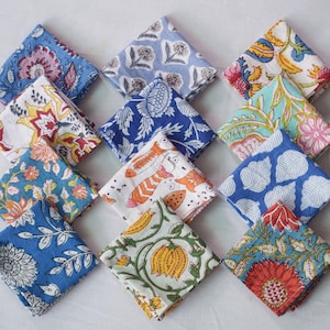 Assorted Cloth Napkins Set 100 Pack of Hand Block Printed Wedding Napkins, Bohemian Cotton Mix and Match Reusable Table Cloth Dinner Napkins