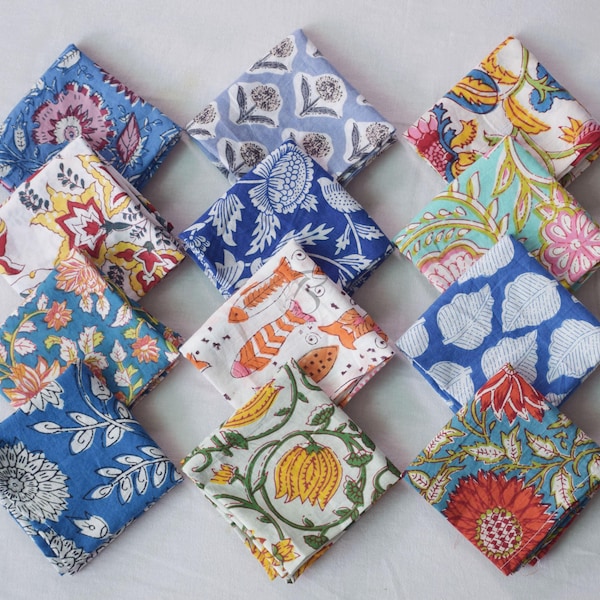Zestaw serwetek z materiału w różnych kolorach, 100 sztuk, ręcznie drukowanych serwetek ślubnych, bawełnianych serwetek w stylu boho, wielokrotnego użytku, do wyboru
