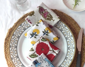 Assorted Napkins Set 20 Pcs HandBlock Printed Napkin Set 100 % Cotton Bohemian Mix and Match Block Print Cloth Dinner Table Reusable Napkins
