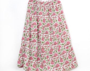 Cotton Boho Long Skirt Hand Block Printed Floral Maxi Skirt for Women Elastic Waist Summer Flowy Gypsy Skirt