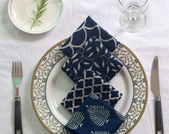 Set of 20 Pcs Indigo Blue Assorted Napkins Printed Napkin 100% Cotton Bohemian Mix and Match Block Print Cloth Dinner Table Reusable Napkins