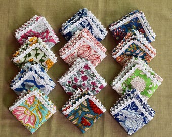 Assorted Napkins HandBlock Printed Napkin Set With Border Cotton Boho Weddings Napkins, Mix and Match Reusable Table Cloth Dinner Napkins