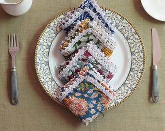 Assorted Napkins HandBlock Printed Set of 20 Pcs With Border Cotton Boho Weddings Napkins, Mix and Match Reusable Table Cloth Dinner Napkins