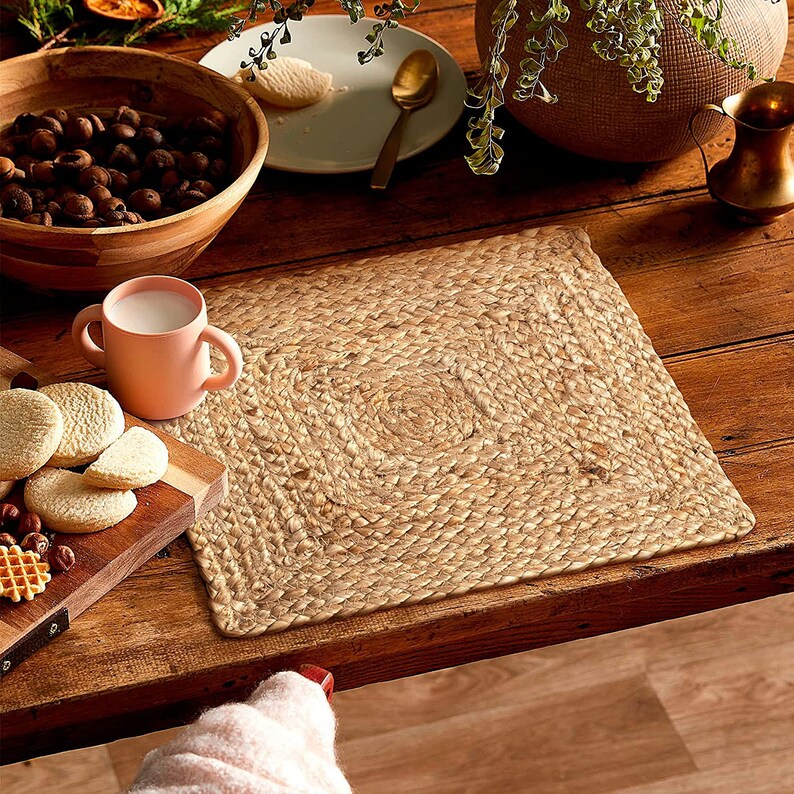 Set of Natural Hand Braided Jute Table Mats , Heat Resistant, Farmhouse