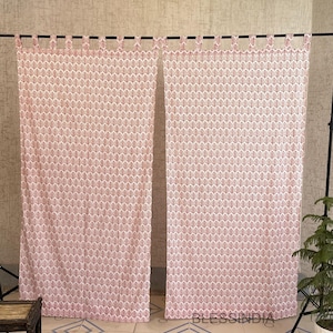 Leaf Print Cotton Boho Curtains: Hand Block Print Window Panels (Set of 2)