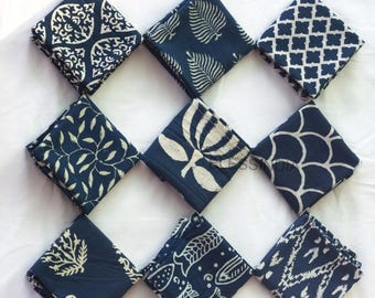 Assorted Indigo Blue Hand Block Cotton Napkins Set, Boho Wedding Table Linen, Reusable Cloth Dinner Napkins