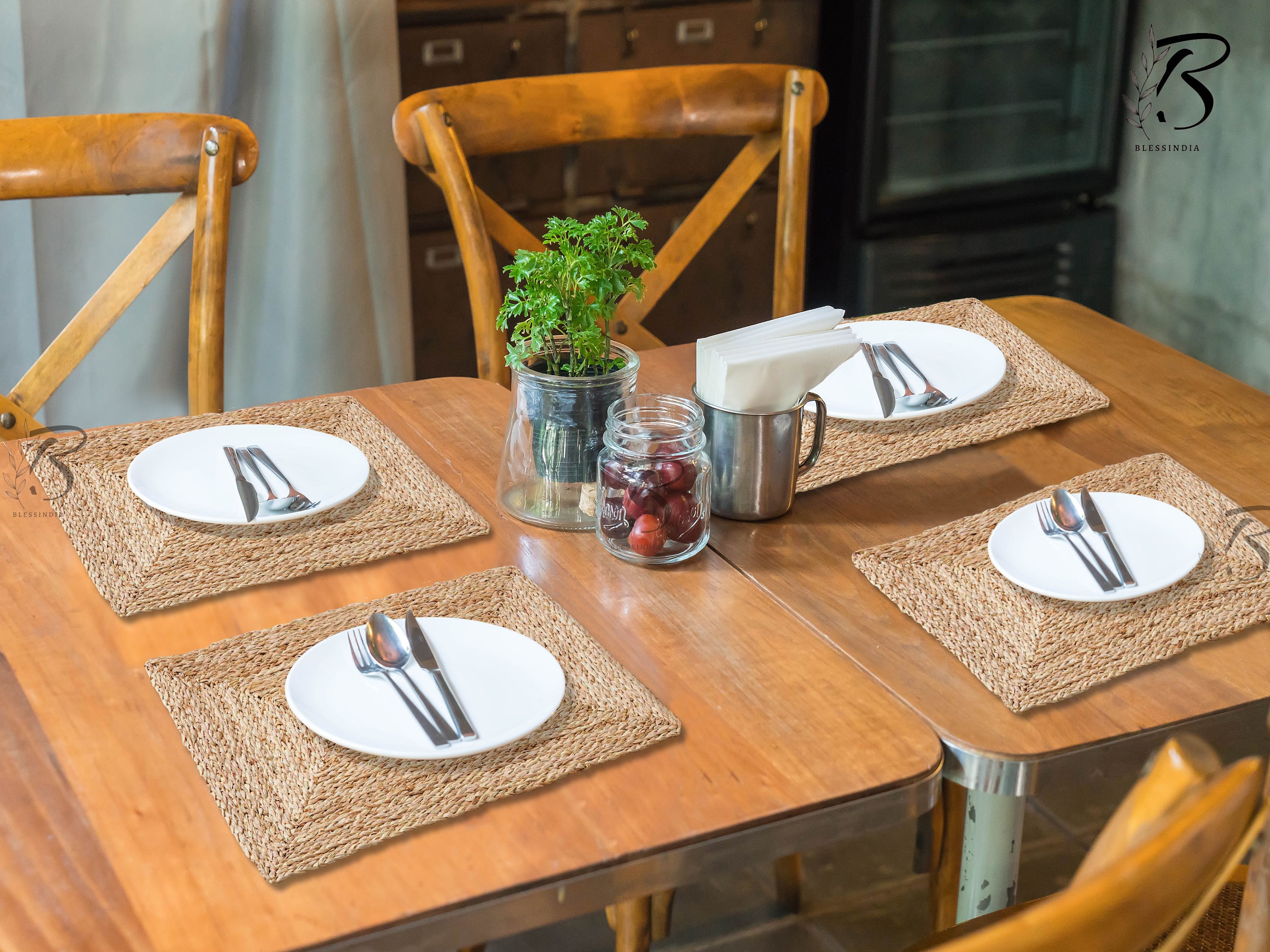 Boho Placemats Set van 6 | Natuurlijke Katoen Jute | Water Stro Geweven | Macramé