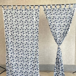 Floral Block Print Cotton Curtains Boho Living Room Decor Window Drapes Set of 2 Panel