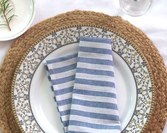 Boho Striped Cotton Linen Napkins Set – Reusable & Washable for Dining, Soft Table Cloth Dinner Napkin, Bohemian Wedding Napkins
