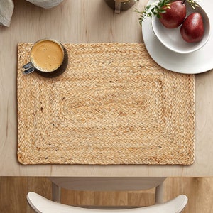 Rustic Natural Handmade Rectangle Jute Braided Table Mats , Heat Resistant Bohemian dining table Décor 12x17 Inches Beige