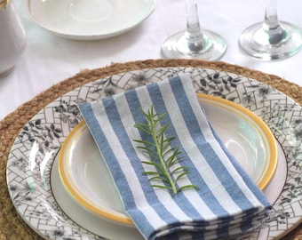 Set of 10 Striped Cotton Linen Napkins – Reusable & Washable for Dining, Soft Table Cloth Dinner Napkin, Boho Wedding Napkins