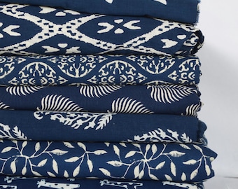 Indigo Hand Block Printed Cotton Fabric by the Yard – Soft Fabric for Sewing, Dressmaking, Quilting & Craft Fabric