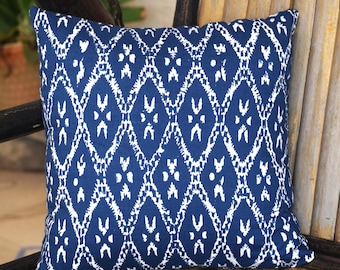 Set of 2 Indigo Blue Cushion Covers, Hand Block Printed Cotton Pillow Covers Blue Boho Farmhouse Decor Handmade Throw Pillows