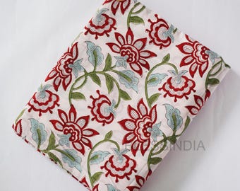 Cotton Sewing & Dressmaking By The Yard Floral Hand Block Printed Fabric Quilting Craft Fabrics