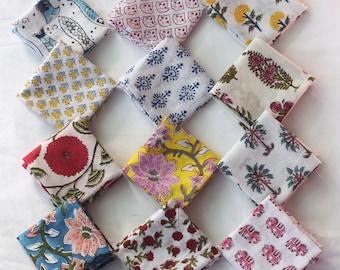 Assorted Cloth Napkins Set 100 Pack of Hand Block Printed Boho Wedding Table Linen,  Cotton Mix and Match Reusable Table Dinner Napkins
