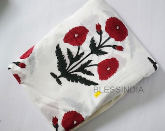 Floral Hand Block Printed Cotton Fabric by the Yard  Soft Lightweight Fabric for Sewing, Dressmaking, Quilting, Crafts