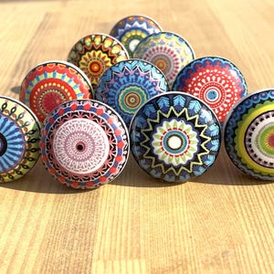 Ceramic Mandala Knobs: Hand-Painted Boho Dresser Drawer Pulls