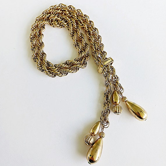 Vintage rope chain slide necklace with dangling t… - image 5