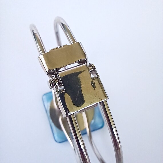 Vintage blue glass hinged bracelet, glitter mottl… - image 7