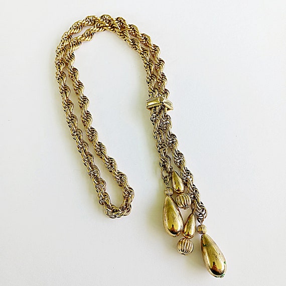 Vintage rope chain slide necklace with dangling t… - image 10