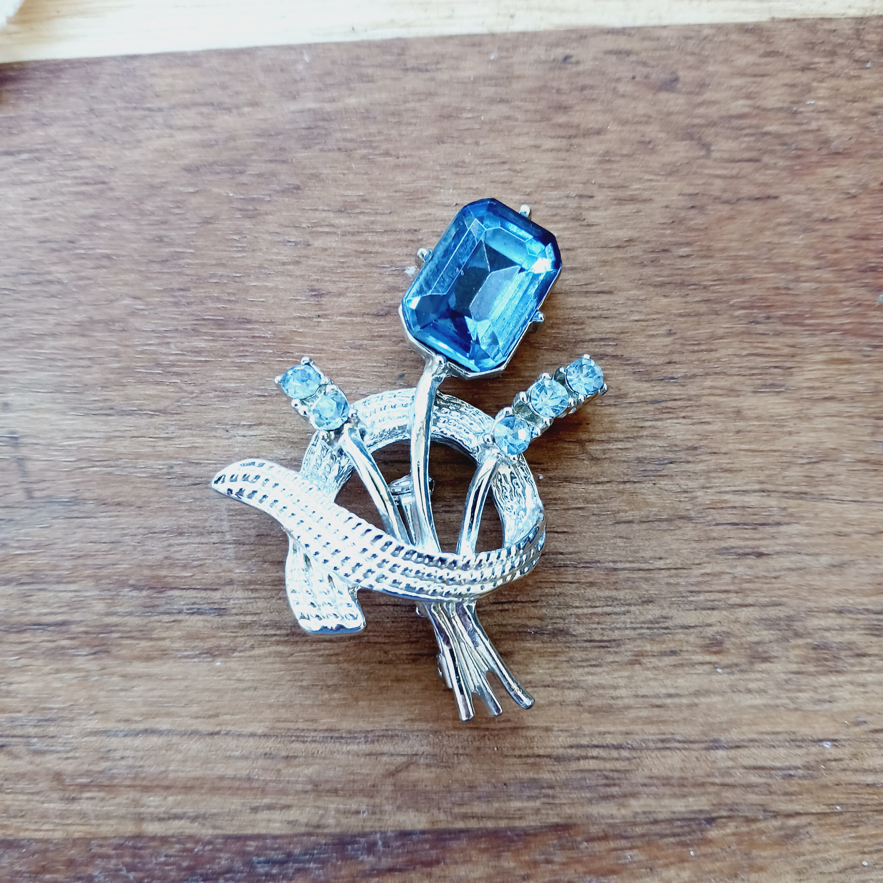 Broche Art Déco Fleur - Argent Sterling Plaqué Or, Topaze, Rubis, Strass - Vintage Occasion