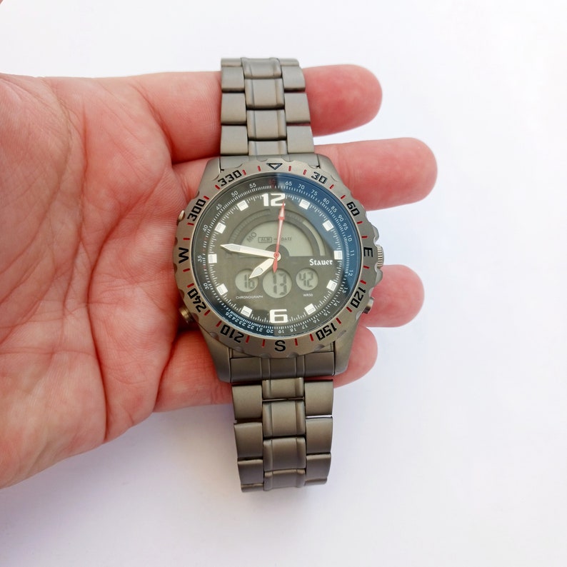 Vintage Stauer Men's Titanium Watch, Digital Analog Display, Indiglo image 7