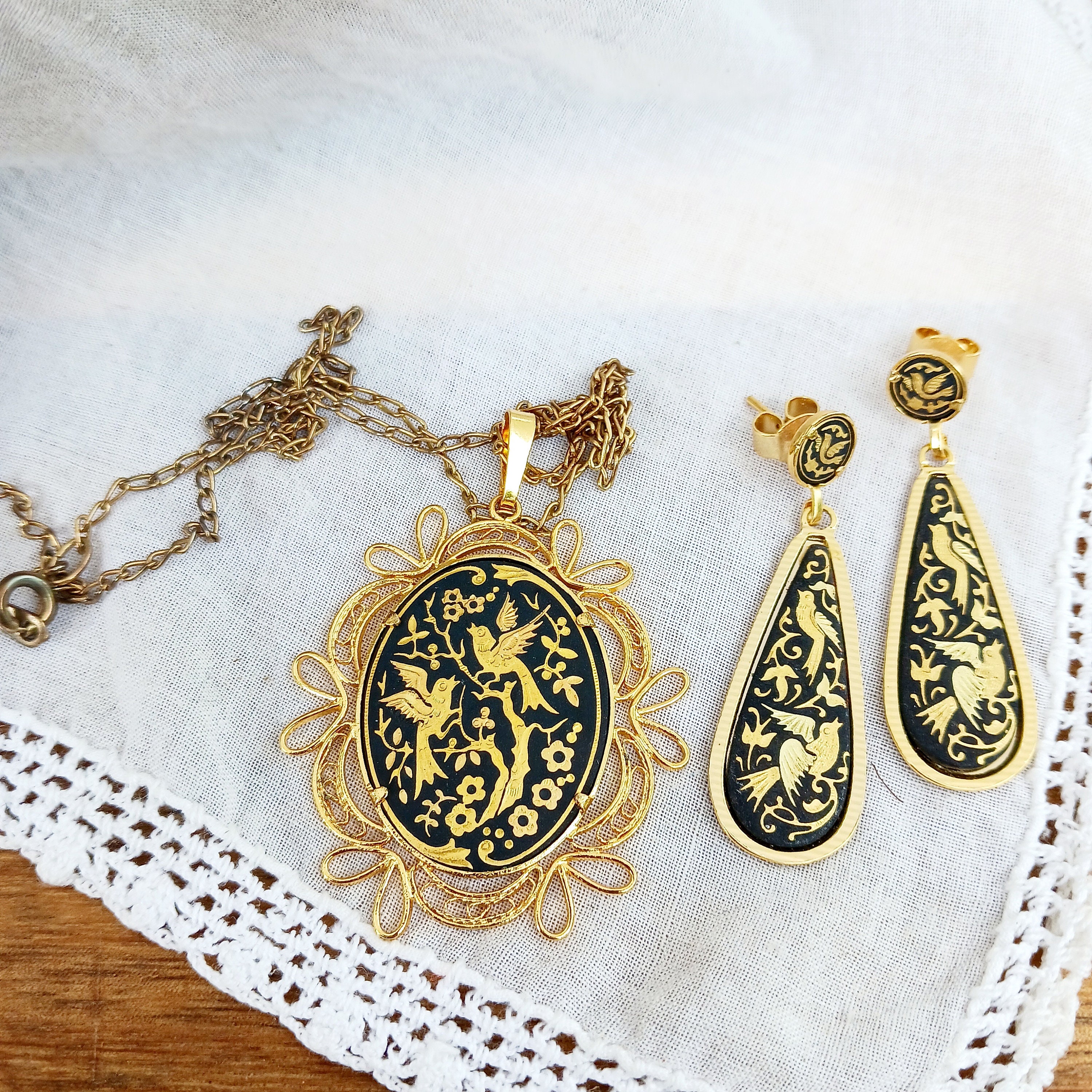 フラメンコ アクセサリー等色々 セット CHOICE of Damascene Set Vintage Spanish Gold Inlay Jewelry