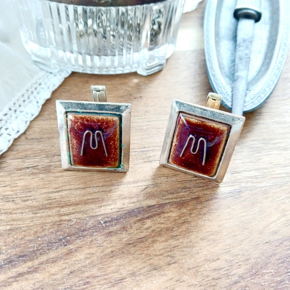 Vintage 70s square cufflinks abstract mid-century… - image 2