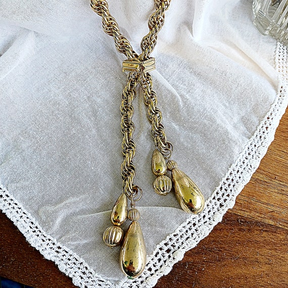 Vintage rope chain slide necklace with dangling t… - image 3