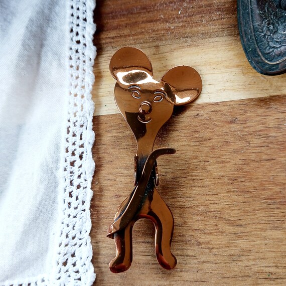 Copper mouse brooch vintage Otto Baden style jewe… - image 3