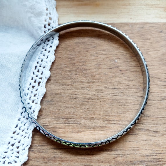 Vintage Monet Silver Bangle Bracelet, Snakeskin P… - image 3