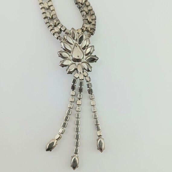 Clear & fuschia rhinestone parure, necklace drop … - image 7