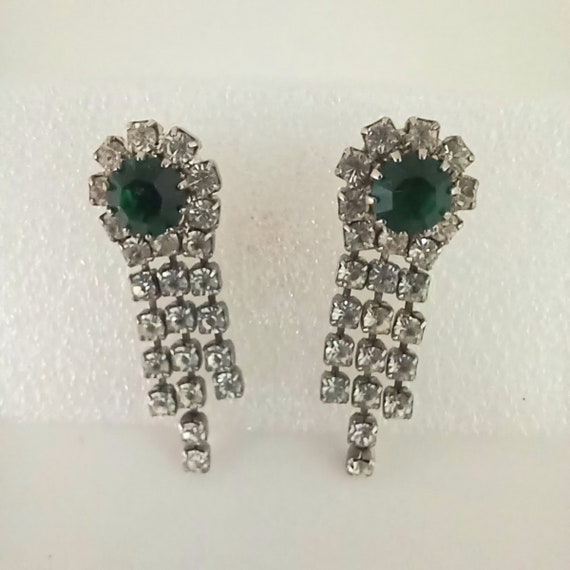 Glam rhinestone earrings, vintage waterfall dangl… - image 7