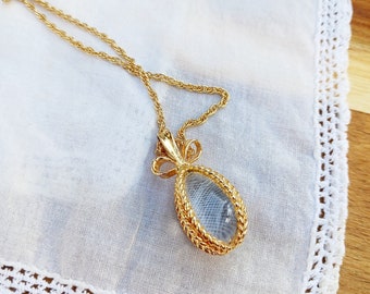 Vintage Joan Rivers Faberge Style Pendant Necklace, 26" Gold Tone Rope Chain