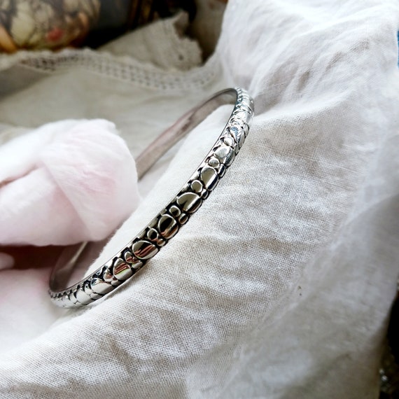 Vintage Monet Silver Bangle Bracelet, Snakeskin P… - image 2